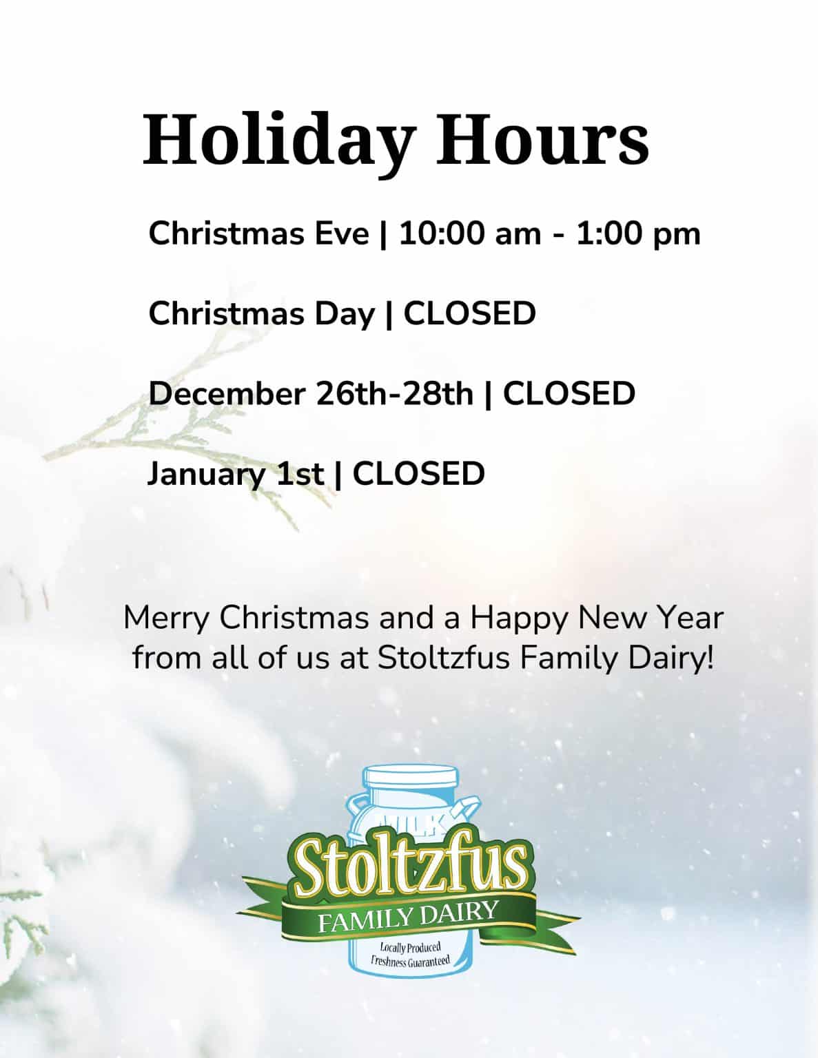 2024-2-25 Creamery Store Holiday Hours