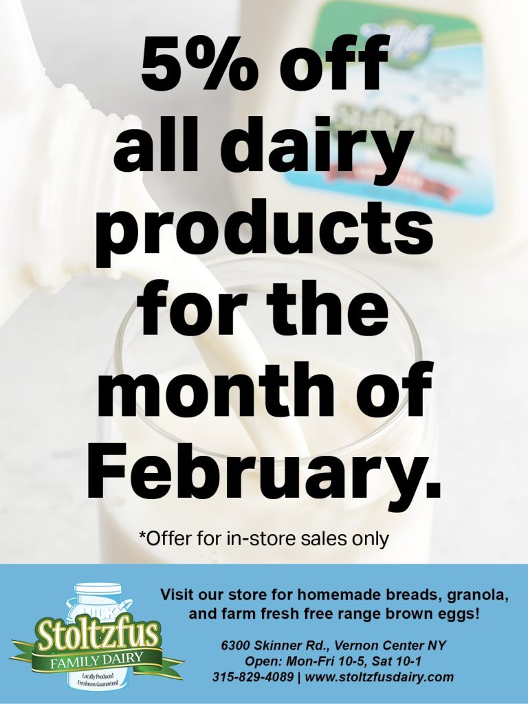 5% off all dairy products for the month of February