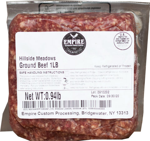 Hillside Meadows ground beef package
